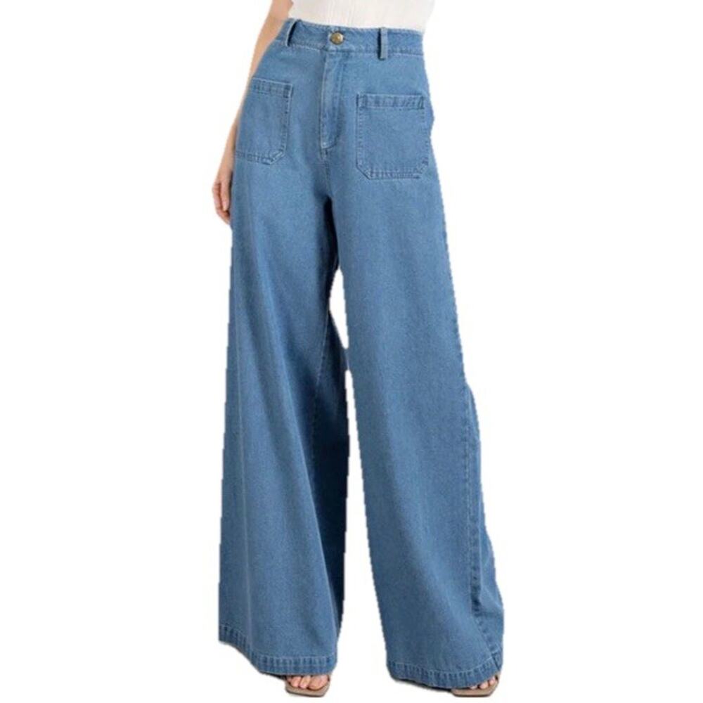 Ee:some New Wide Leg Jeans Cropped Frayed Hem Boho Festival Denim Small